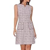 Allegra K Tweed Dress for Women Elegant Plaid Sleeveless Business Casual Above The Knee Dresses