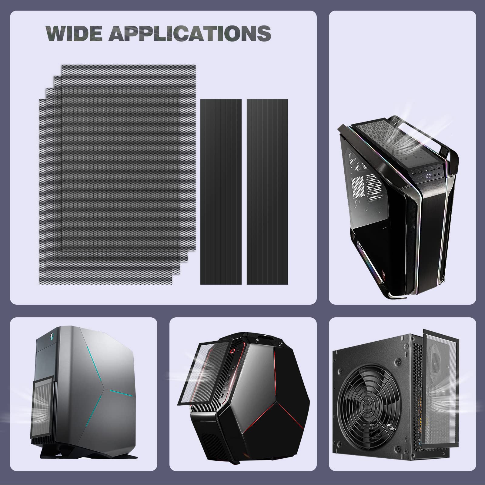 Moko 400X300Mm Diy Pc Case Dust Mesh Filter, [4 Pack] Pvc Dustproof Magnetic Dust Filter Cover, Pc Mesh Grill With Magnetic Frame Strip Computer Cooler Fan Dust Filter For Computer Pc Case, Black - View 7