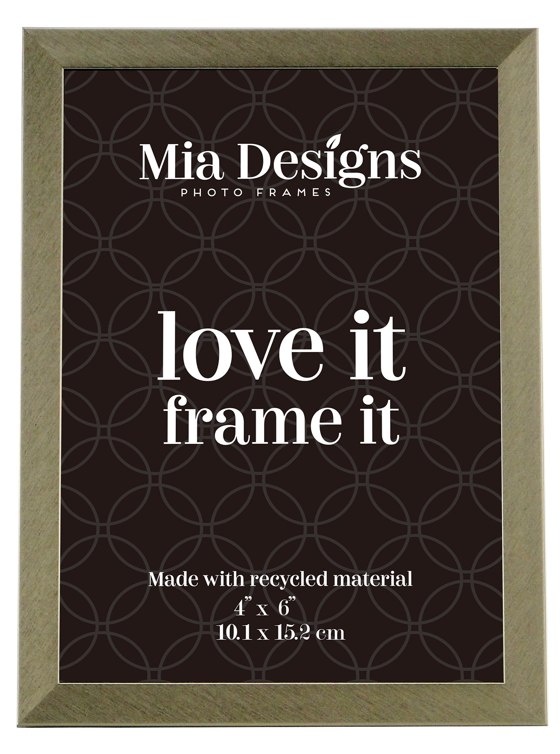 Mia Designs Picture Frame Brushed Pewter 4x6 (10x15cm) Photo Frame for Desk, Wall and Table Top in Eco-friendly PS material Environmentally Friendly Freestanding Frame