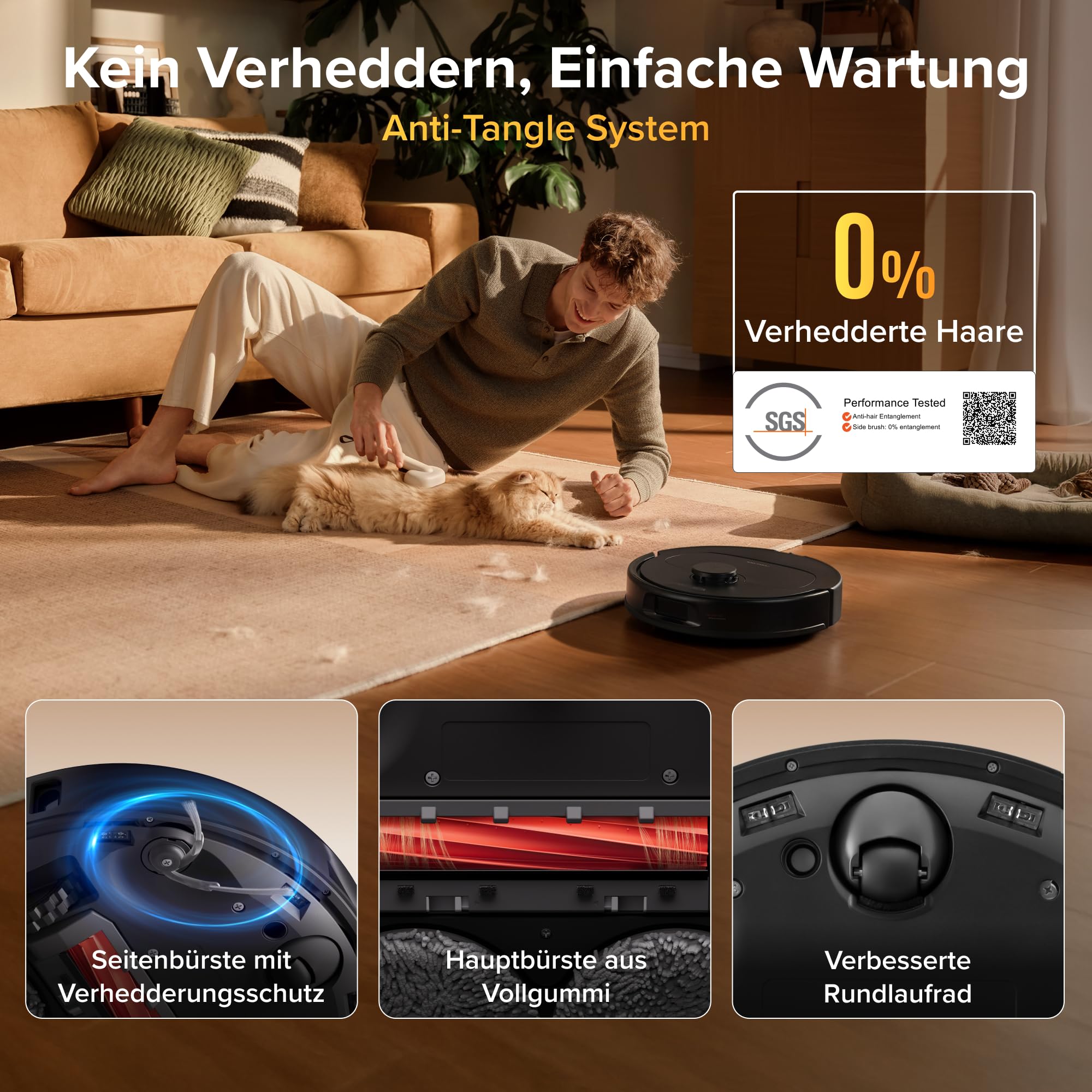 roborock Qrevo S Pro Set Saugroboter mit Wischfunktion, verbessert von QV 35A, 18.500 Pa Saugkraft, 75 °C Heißwasser-Moppreinigung, Anti-Tangle System, Hindernisvermeidung, All-in-One Dock (Schwarz) 4