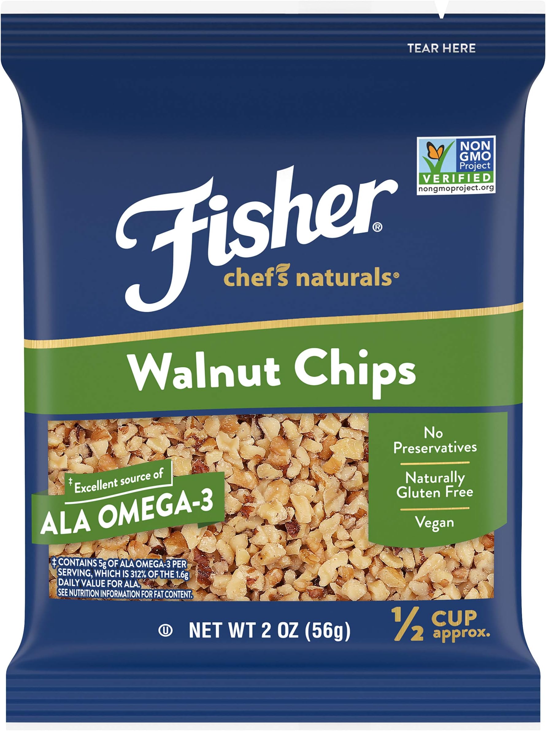 FISHER Chef's Naturals Walnut Chips, 2 oz, Naturally Gluten Free, No Preservatives, Non-GMO
