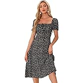 Allegra K Peasant Floral Dresses for Women's Puff Sleeve Square Neck Milkmaid Smocked Midi Dress