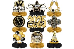 ANSOUFIEN New Year Decorations Honeycomb Centerpieces 9PCS, New Year Table Decoration Happy New Year Theme Table Toppers 2025 New Year Party Centerpieces for New Years Eve Decorations 2025