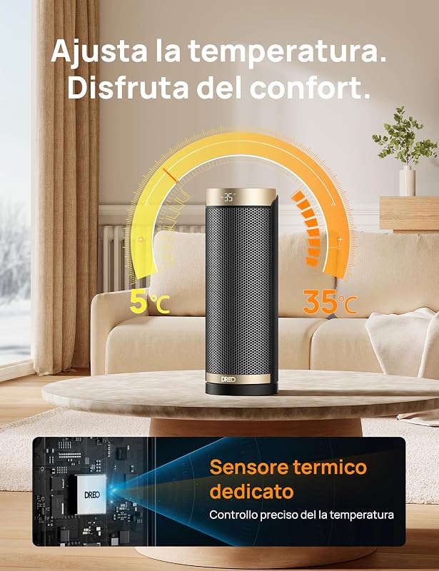 calentador eléctrico, cerámica de calentamiento rápido de 1800 W con termostato, protección contra sobrecalentamiento y vuelco, temporizador de 1 a 12 h