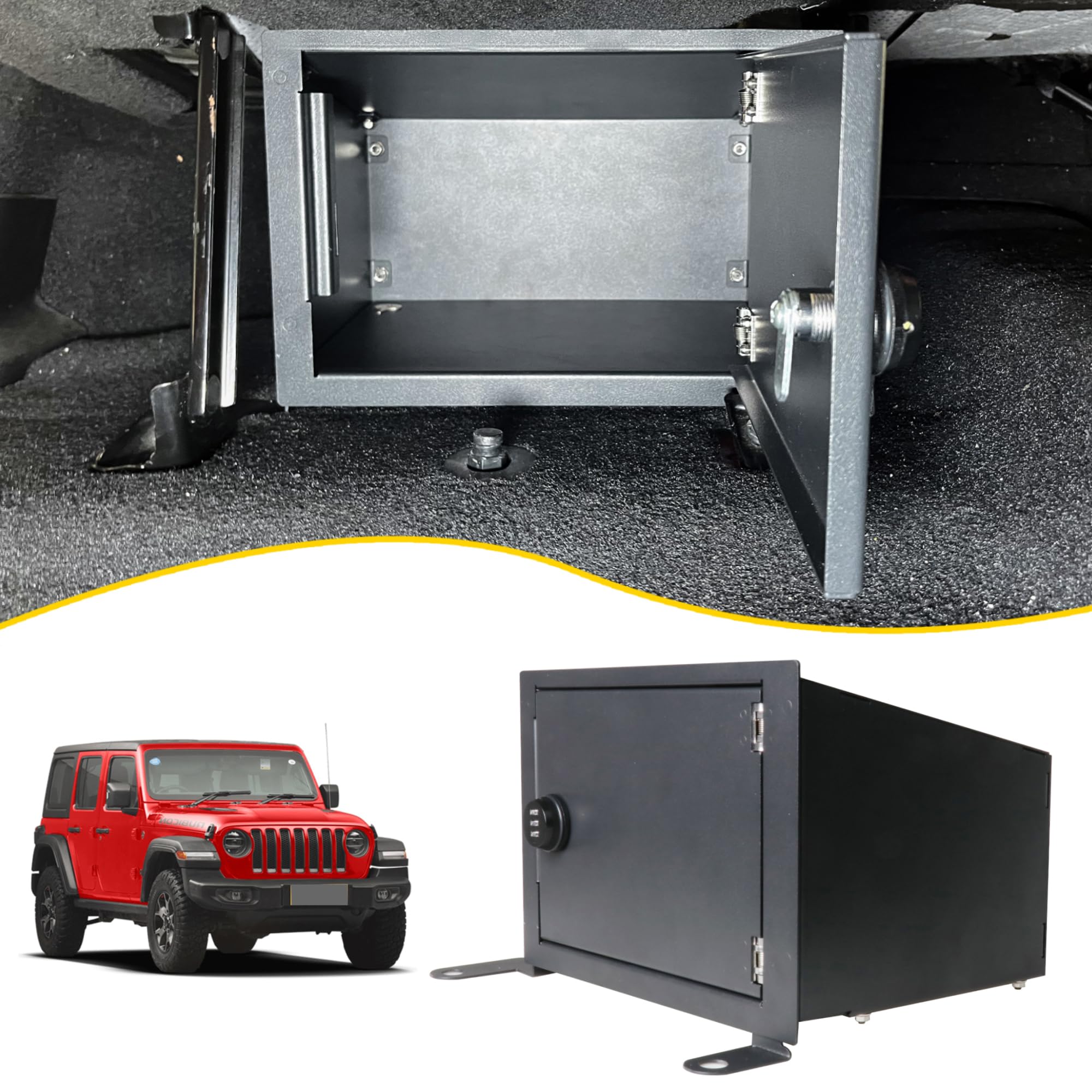 Photo 1 of RERPRO Under Seat Storage Lock Box Gun Safe Compatible with 2018-2024 2025 Jeep Wrangler JL 4 Door 4XE Interior Accessories Passenger Side Rear Underseat Security Organizer Vault Tray Black