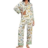 Brosloth Womens Satin Pajama Set Floral Silk Button Down Pjs Loungewear | Long Sleeve Contrast Cuff Silk Lounge Sets, Soft Smooth Lightweight Silky Satin Pajamas, Flower Animal Print Button Down Pjs