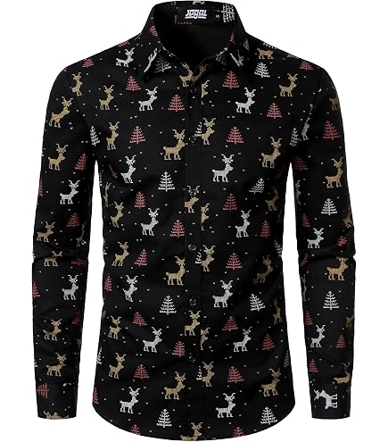 Black and Green Mens Christmas Shirts Xmas Button Down Dress Shirt Long Sleeve Snowflake Ugly Shirt Halloween Party Funny : Clothing, Shoes & Jewelry