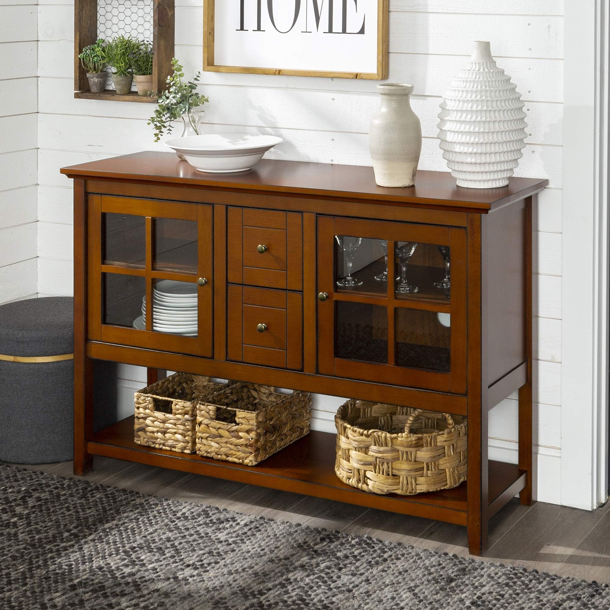 WE Furniture 52" Console Table Wood TV Stand Console, Rustic