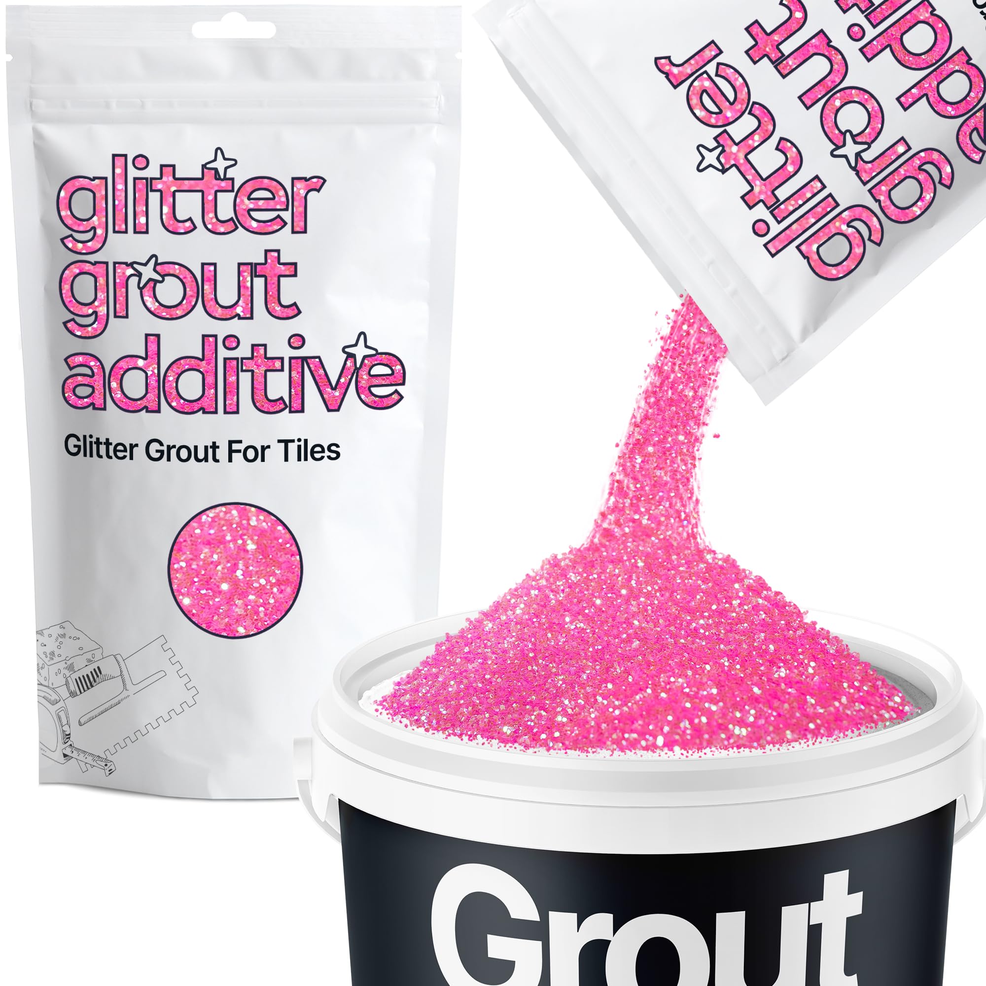 Hemway Baby Pink Glitter Grout Additive 100g Metallic Flakes for Adding Sparkle to Kitchen & Bathroom Tiles | Enhance Your Indoor Grouting Projects with a Durable Sparkly Effect