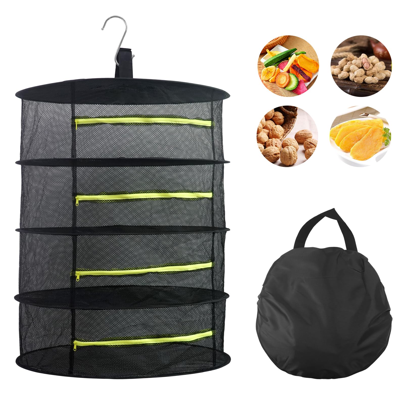 XNJIHWA 2ft 4 Layer Hanging Herb Drying Net Collapsible Plant Drying Rack Herb Drying Rack Hanging with Zipper for Plants,Buds,Fruits,Flowers,Vegetables,Clothes