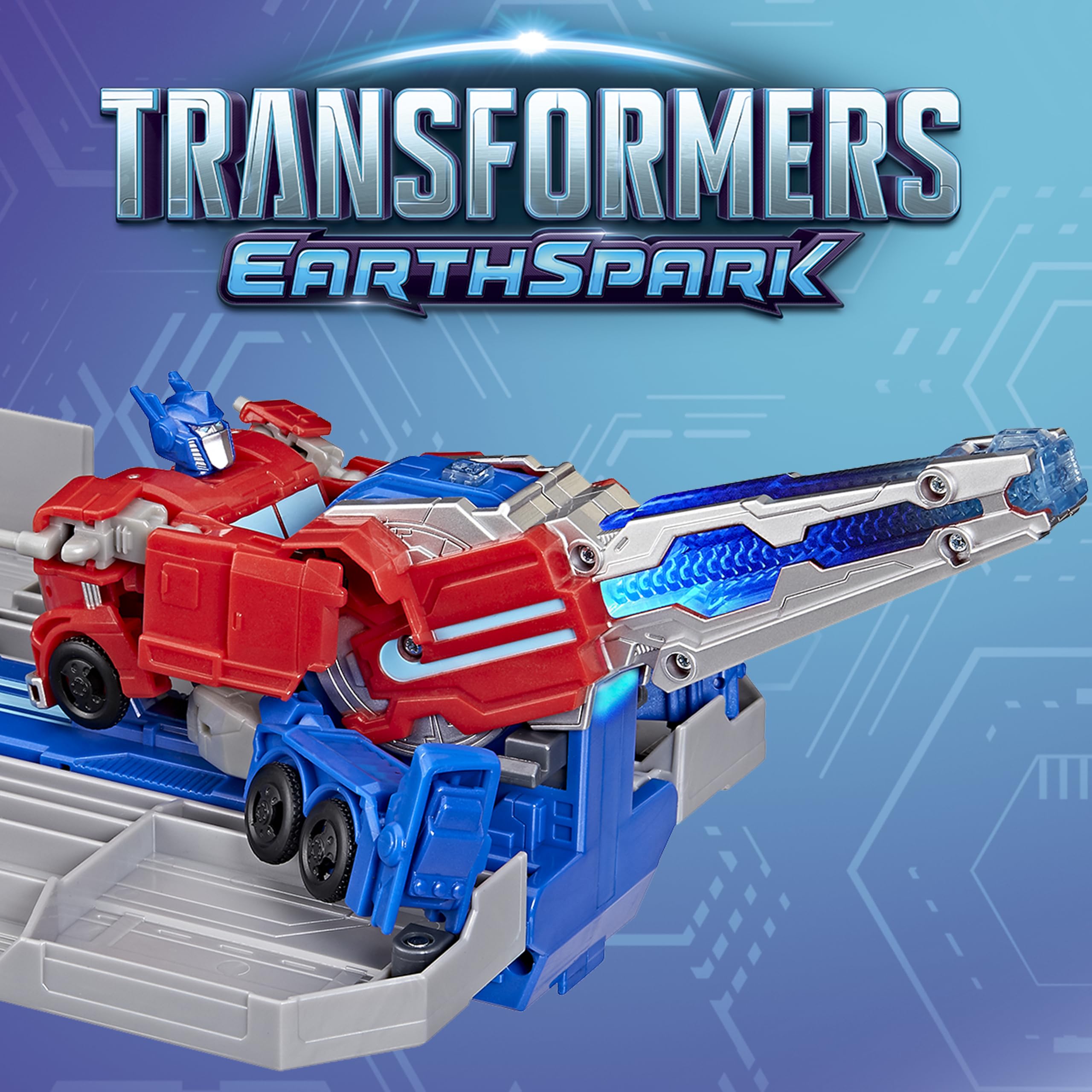 Transformers EarthSpark Optimus Prime Battle Trailer Playset with Action Figure, Lights and Sounds, Electronic Truck Toys for Kids 6 and Up