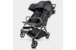 Strolee Lightweight Double Side by Side Stroller - 22 Lbs, 9.5" Compact Fold, Twin Nap Ready Seating, No Rethread Harness, Magnetic Buckle & Ultra Plush Seat 60Lb Max Per Seat- (v2 Black)