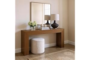 Plank+Beam Grand Console Table, 66 Inch Modern Solid Wood Sofa Table, Narrow Entryway Table for Hallway, Behind The Couch, Living Room, Foyer, Pecan Wirebrush