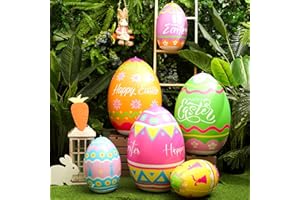 Blueweenly 6 Pack 27.6 Inch, 17.7 Inch Giant Easter Inflatable Eggs Easter Outdoor Decoration Big Stable Blow up Egg with Bottom Water Filler Colorful Inflatable Decor for Yard Garden