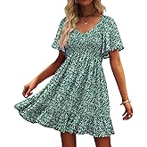 UEAL Womens Cute Floral Smocked V Neck Flutter Sleeve Sundress with Pockets Casual Spring Summer Dresses for Women 2026