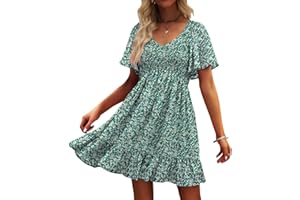 UEAL Womens Cute Floral Smocked V Neck Flutter Sleeve Sundress with Pockets Casual Spring Summer Dresses for Women 2025