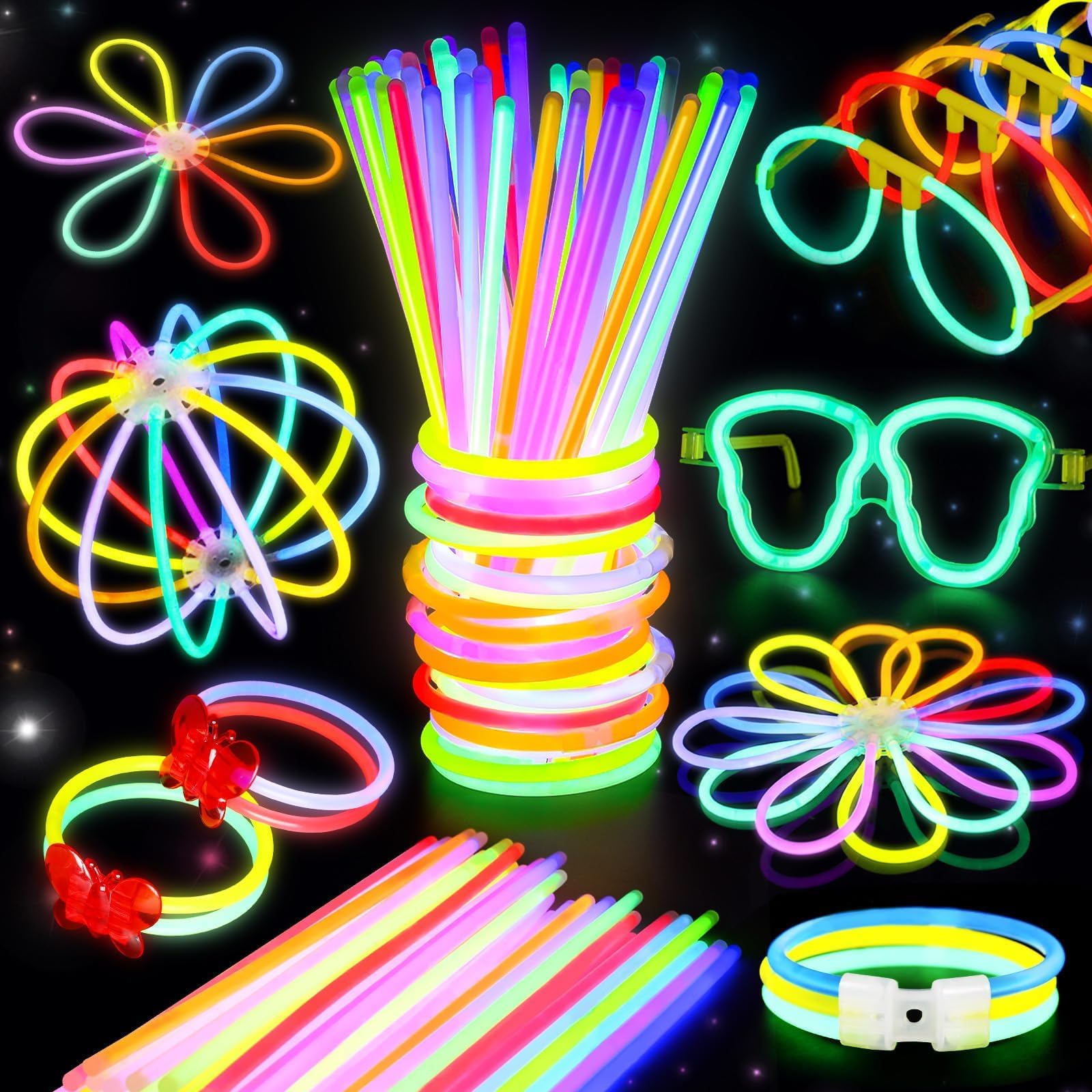 Photo 1 of BUDI 467Pcs Glow Sticks - Halloween Party Favors Glow in the Dark Party Supplies for Kids Adults 4th of July Accessories Neon Decors Glowsticks Bulk 8 Inch & Connectors Necklace Bracelet Glasses