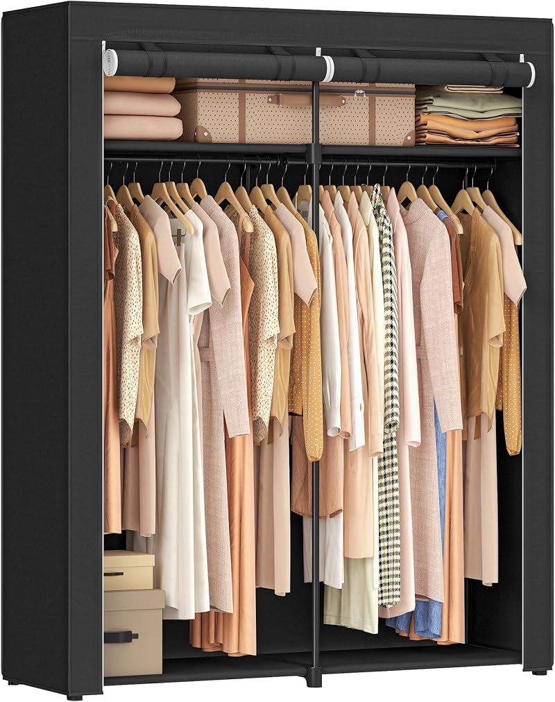 SONGMICS RYG02BK Portable Storage Cabinet with Hanging Rail 174 cm Wardrobe