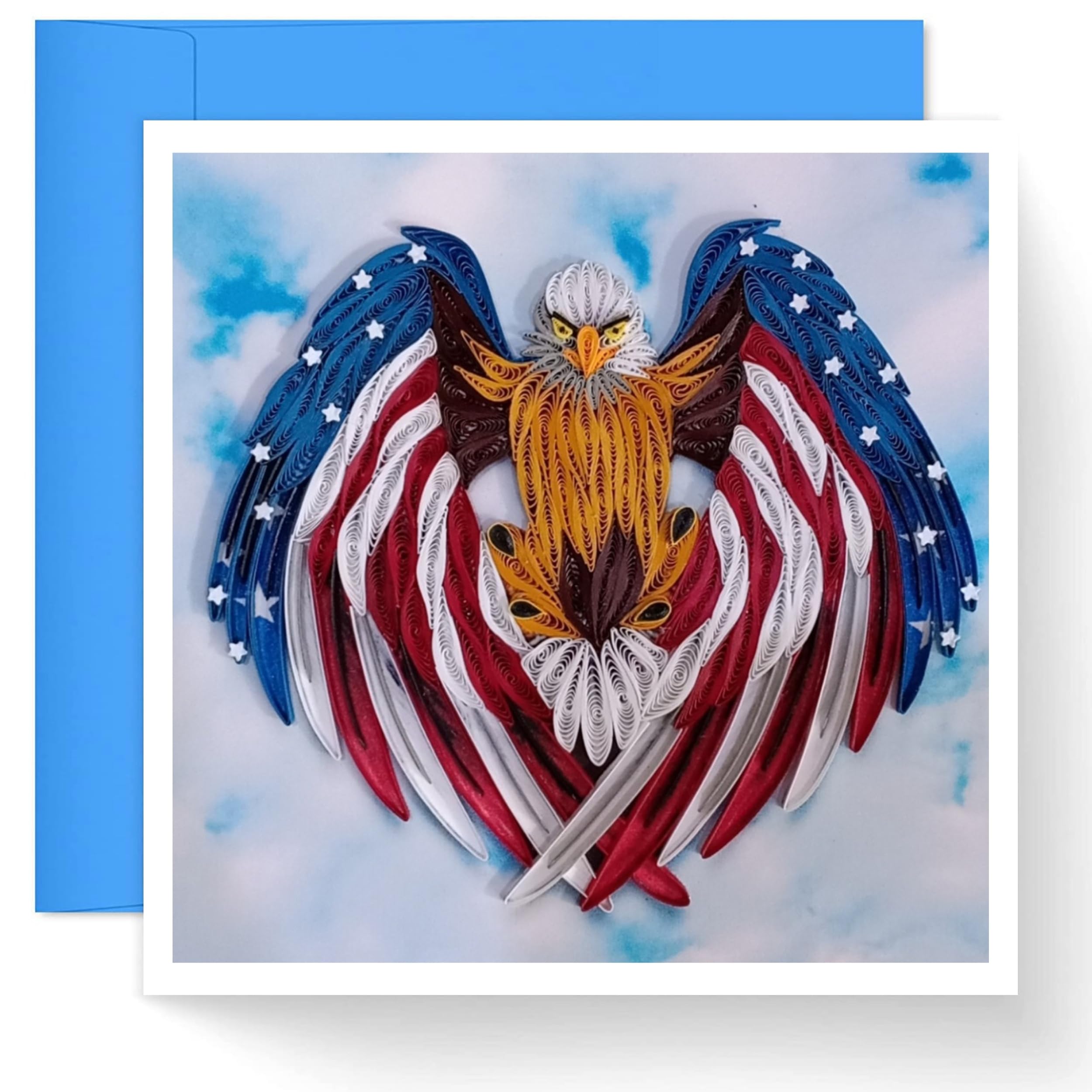 Proud USA Eagle Card, Patriot Independence, Veteran Quilling Card,Design Greeting Card for Christmas Birthday Anniversary Mother Thank You,Design Gift for Friend Love Mom with Envelop (Style A)
