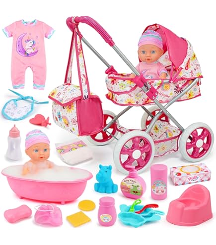Poussette Pliable Harayaa Pour Poupée – Jouet Interactif En PP Et Tissu – Roues Stables, Idéal Pour Jeux De Rôle Dès 3 Ans (Rose)