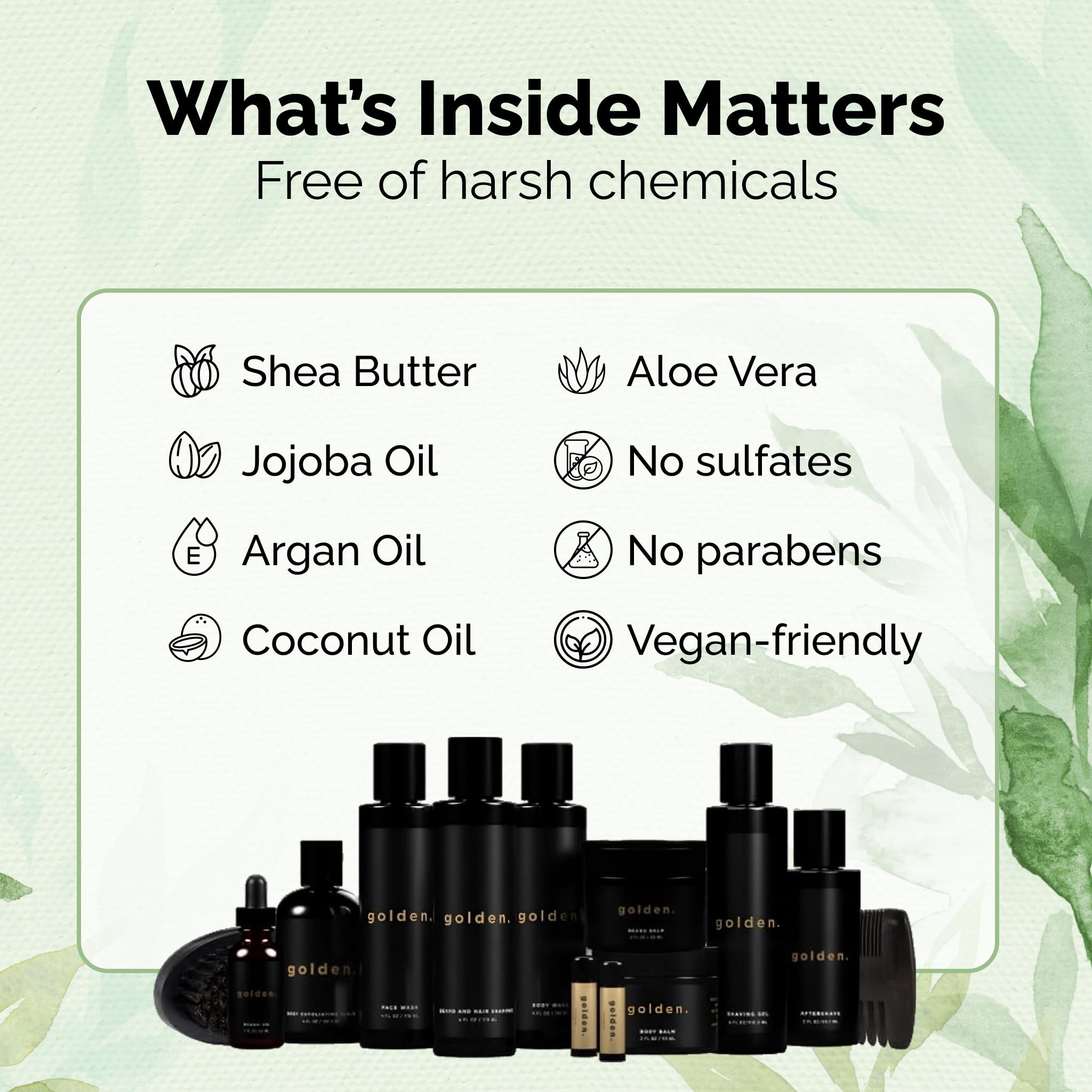 Golden Grooming Co. Complete Men's Grooming Gift Set - Beard Oil, Face & Body Wash, Shampoo, Balms, Moisturizer, Scrub & More