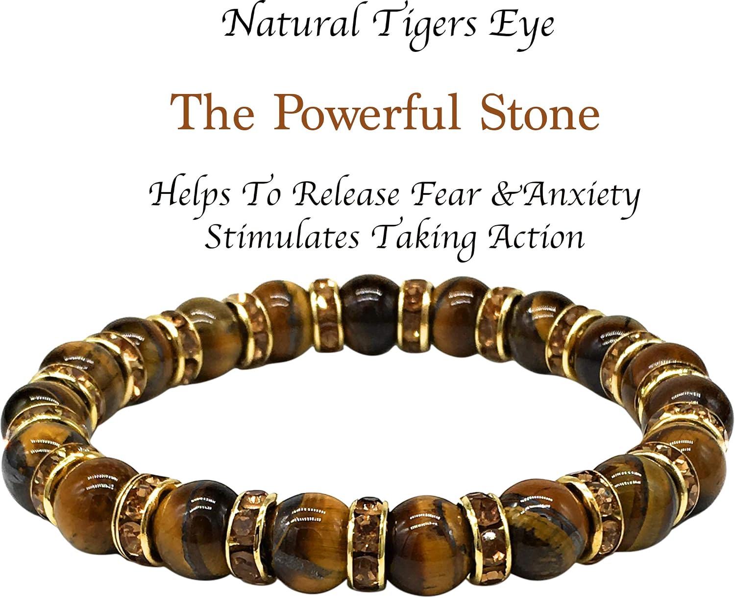Helena Rose Ladies Bracelet For Women- Natural Tigers Eye Semi Precious Stones & Sparkling Rhinestone Golden Crystals - Image 3