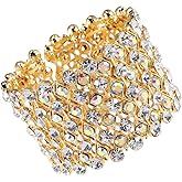 Alilang Wedding Prom Aurora Borealis Color Crystal Rhinestone Stretch Wide Open Cuff Bangle Bracelet