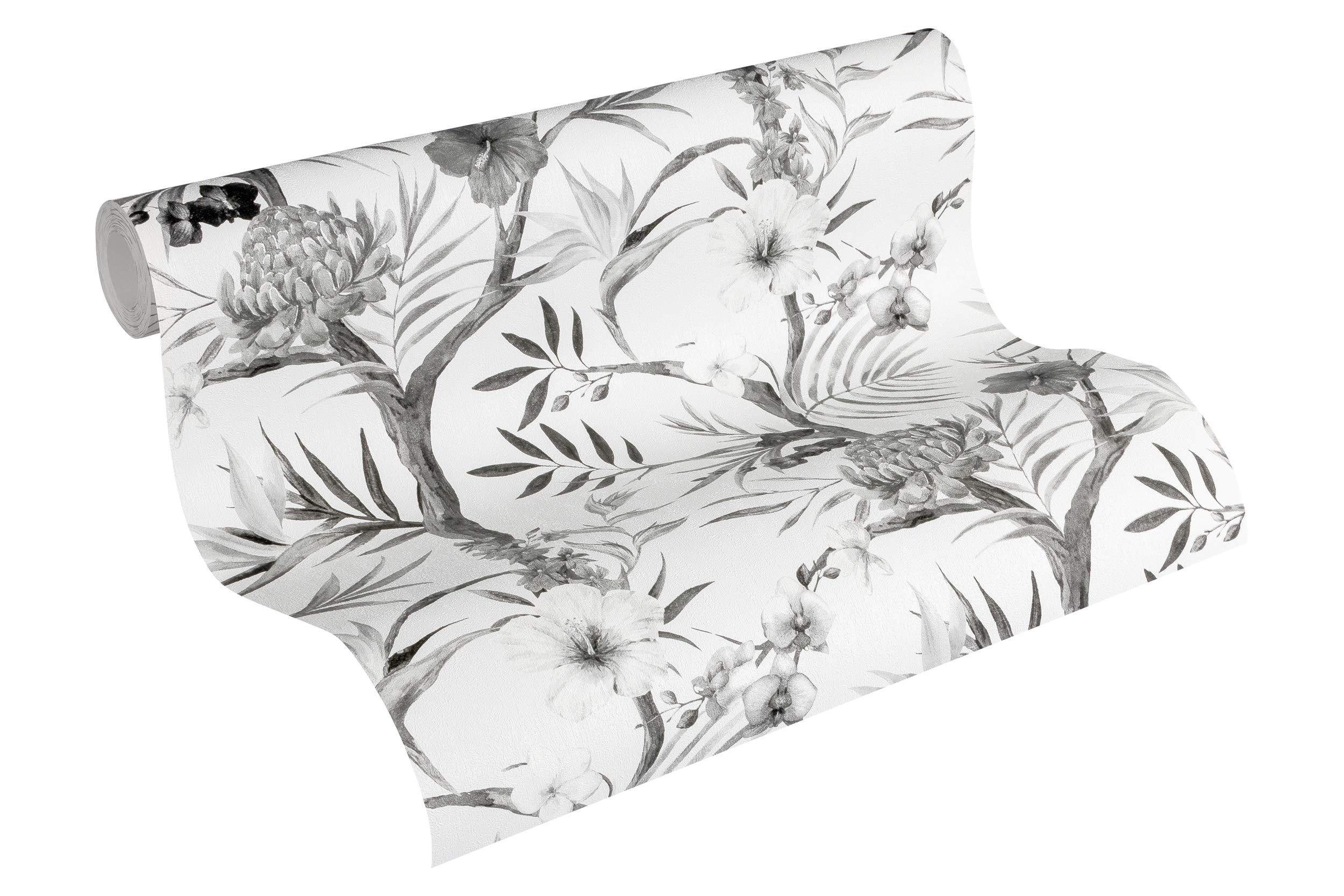 A.S. Creation Bude Tropical Flowers Wallpaper 36202-2 Grey/White/Black