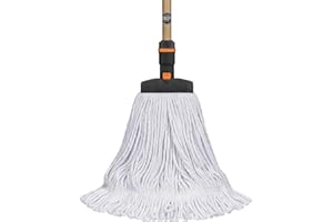 SWOPT Premium Cotton Mop + 60" EVA Foam Comfort Grip Wooden Handle, Combo — Mop Head with Long Handle Interchangeable with All SWOPT Cleaning Products — Mop Safe for Wood, Laminate or Tile