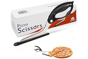 Loftern Pizza Scissors - Non-Stick Pizza Scissors with Firm Grip Base - Food Grade Stainless Steel Pizza Cutter - 5-in-1 Food Slicer & Pizza Server - Durable, Safe & Mess Free