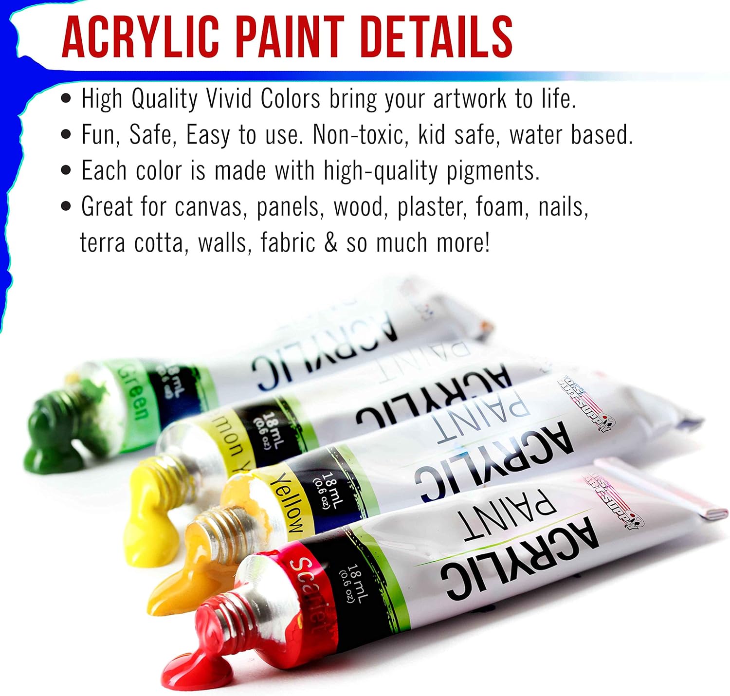 U.S. Art Supply Professional 36 Color Set of Acrylic Paint in Large 18ml Tubes - Rich Vivid Colors for Artists, Students, Beginners - Canvas Portrait Paintings - Color Mixing Wheel