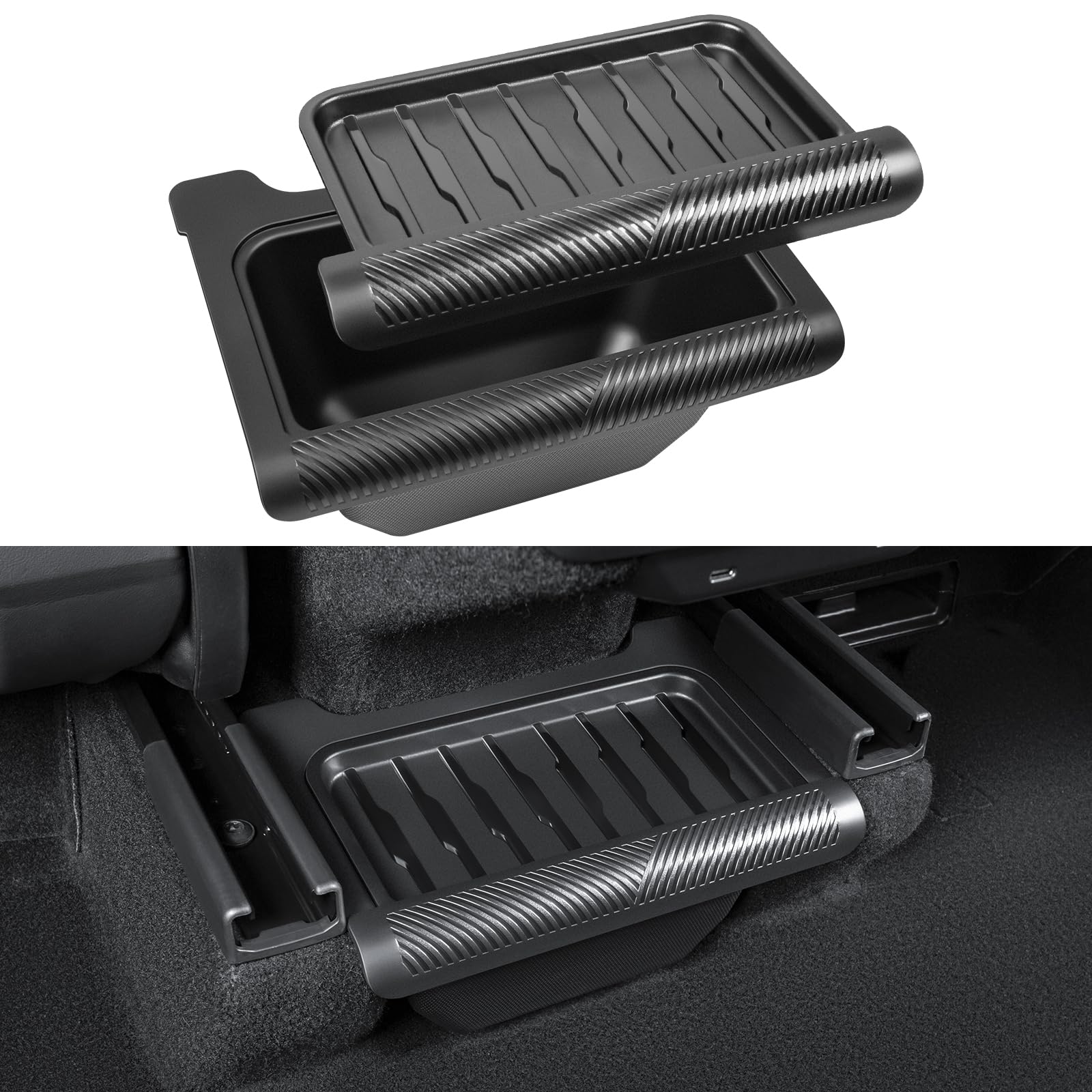 Photo 1 of KUNIST 2026 New Model Y Juniper Backseat Trash Can Organizer TPE Storage Box with Anti-Slip Lid Cover Underseat Storage Tray for 2025-2026 Tesla Model Y Juniper Accessories