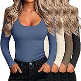 Oakgarden 4 Pack Women's Long Sleeve Shirts Scoop Neck Slim Fitted T-Shirt Tight Sexy Lightweight Casual Tops Y2k Basic Tee