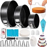 RFAQK 100pcs Cake Pan Sets for Baking + Cake Decorating Supplies: 3 Non-Stick Springform Pans Set (4, 7, 9 inches), Icing Tips, Cake Leveler &ndash; Multi-functional Leak-Proof CheeseCake Pan &amp; eBook