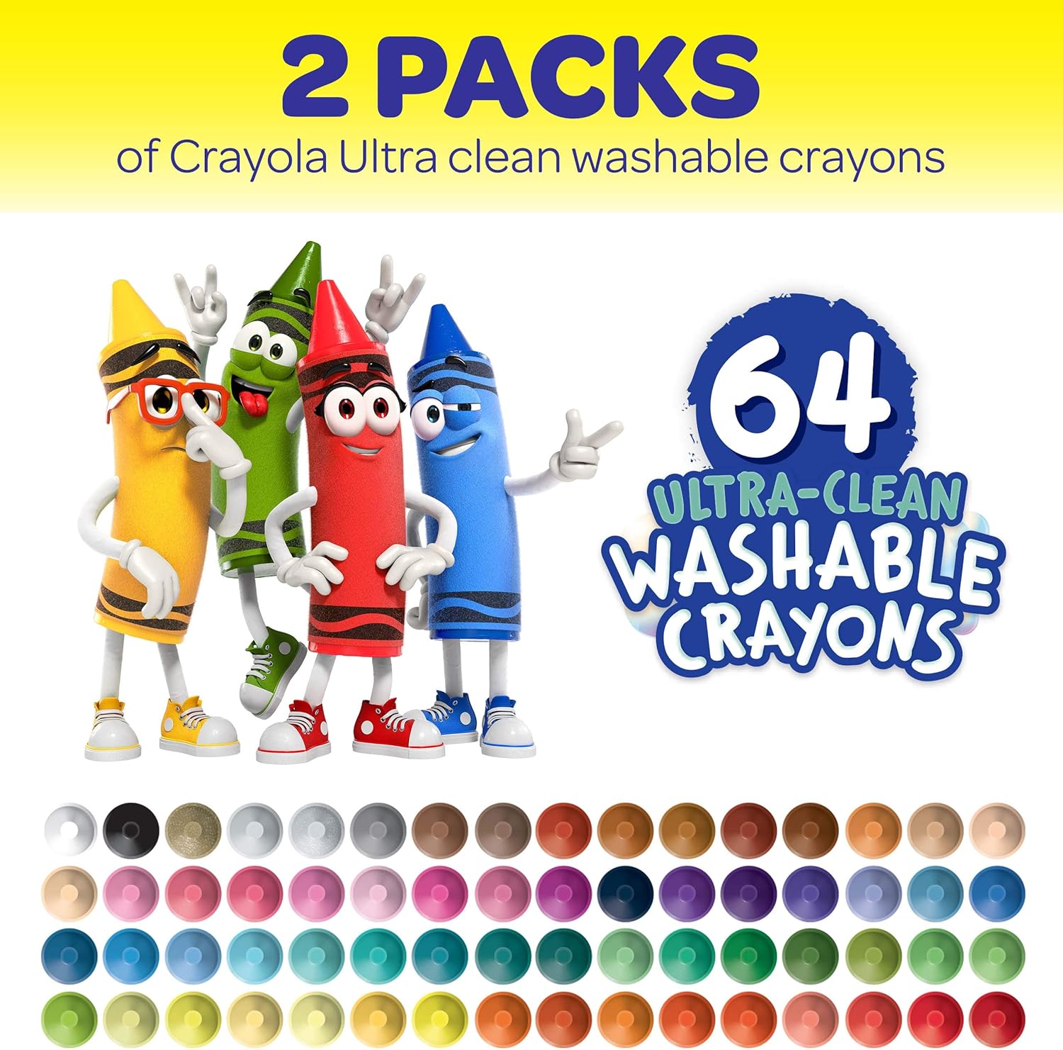 Crayola 64ct Ultra Clean Washable Crayons, 2 Pack Bulk Crayon Set, Gift for Kids: Toys & Games