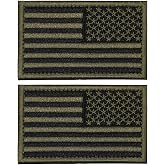 2 Pieces Tactical USA Flag Patch American Flag US United States of America Regular and Reverse Military Uniform Emblem Patches (Army Green-2 Packs Reverse)