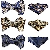 HISDERN Bow Ties for Men 3pcs Mixed Self-Tie Bow tie and Pocket Square Set Classic Formal Tuxedo Wedding & Party Bowtie