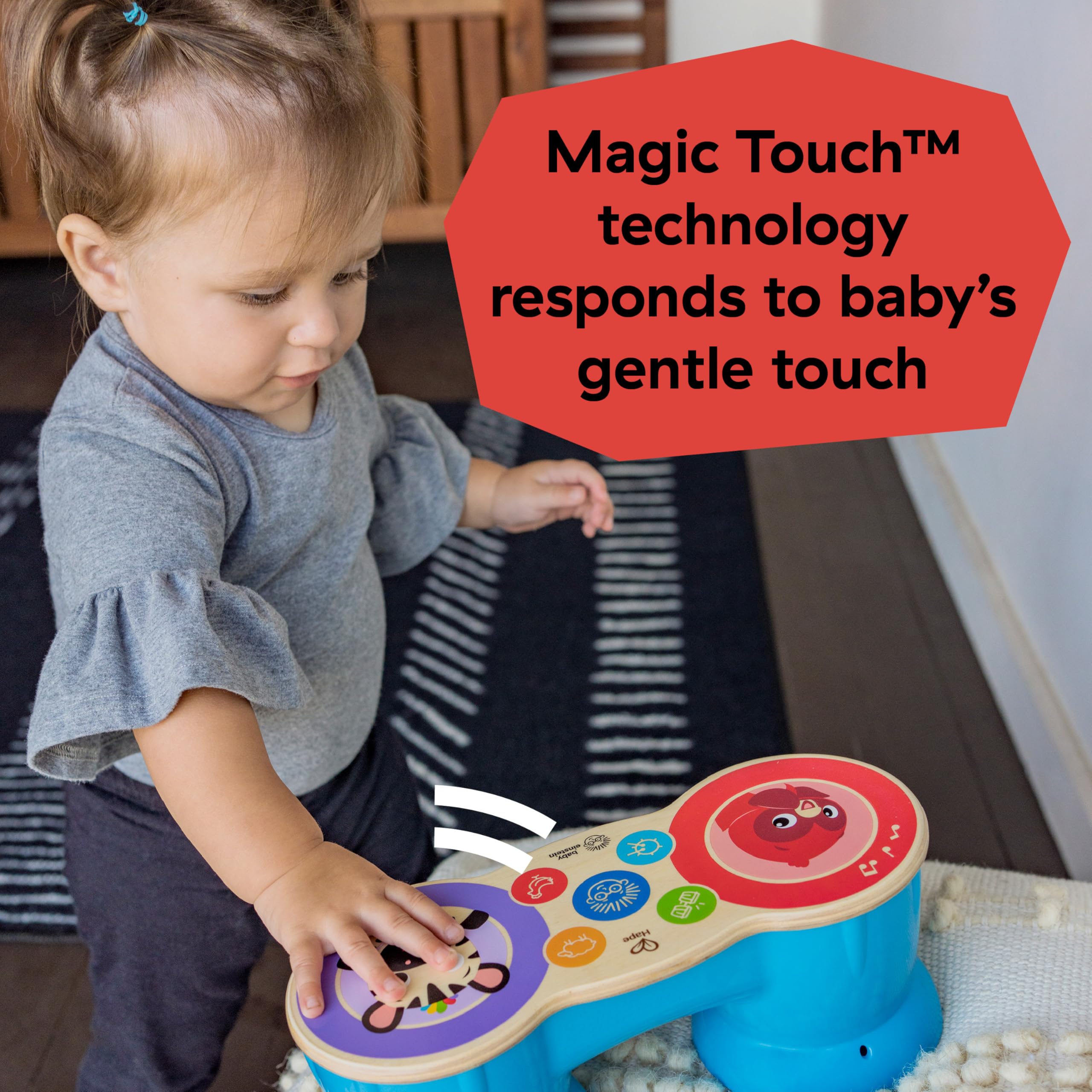 Baby Einstein Upbeat Tunes Magic Touch Wooden Drum​ Musical Toy, Ages 6 Months +