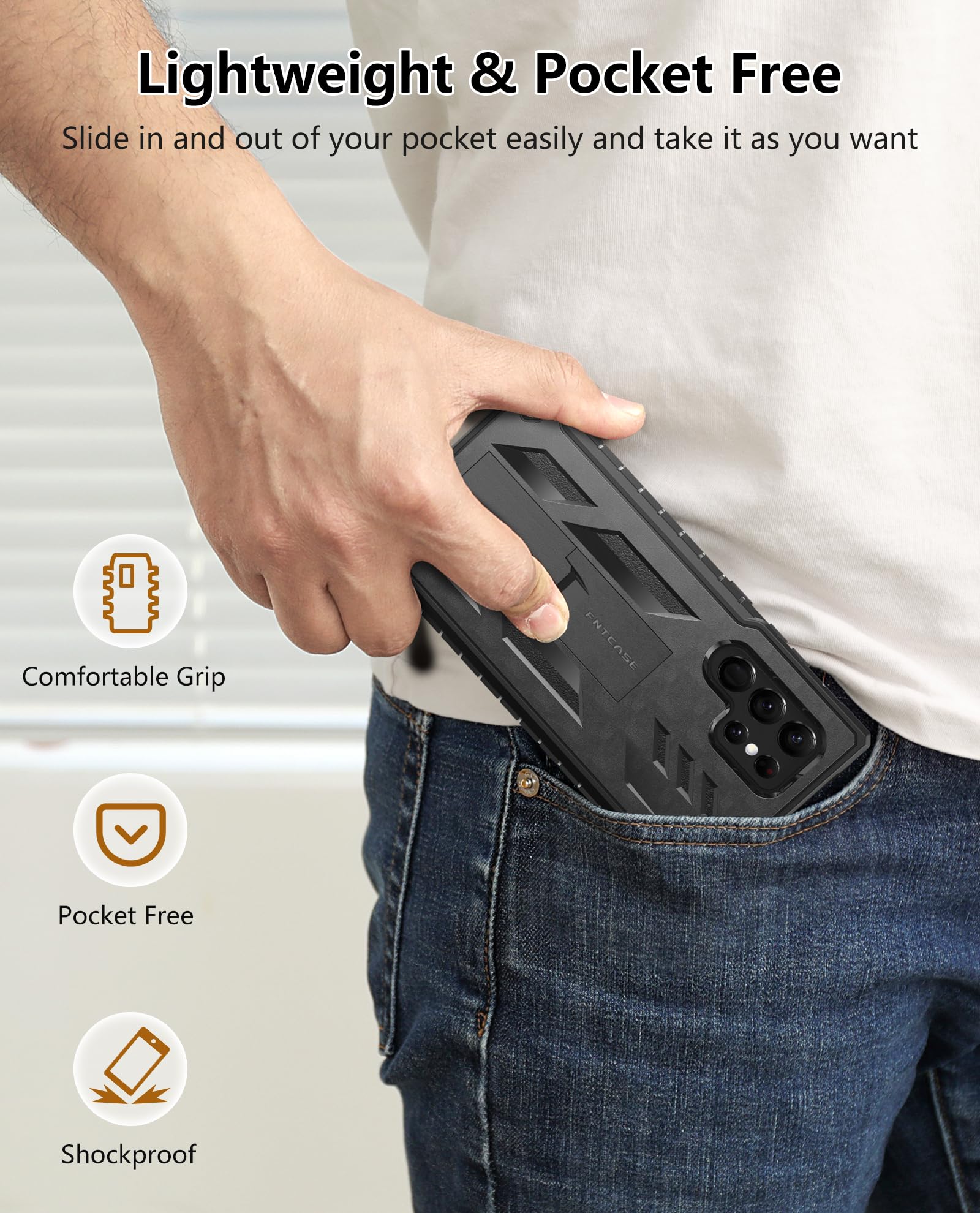 FNTCASE for Samsung Galaxy S22 Ultra Case: Built-in Screen Protector & Kickstand Full-Body Dual Layer Rugged Military Grade Shockproof Protection Heavy Duty Protective Phone Cover 5G-Black