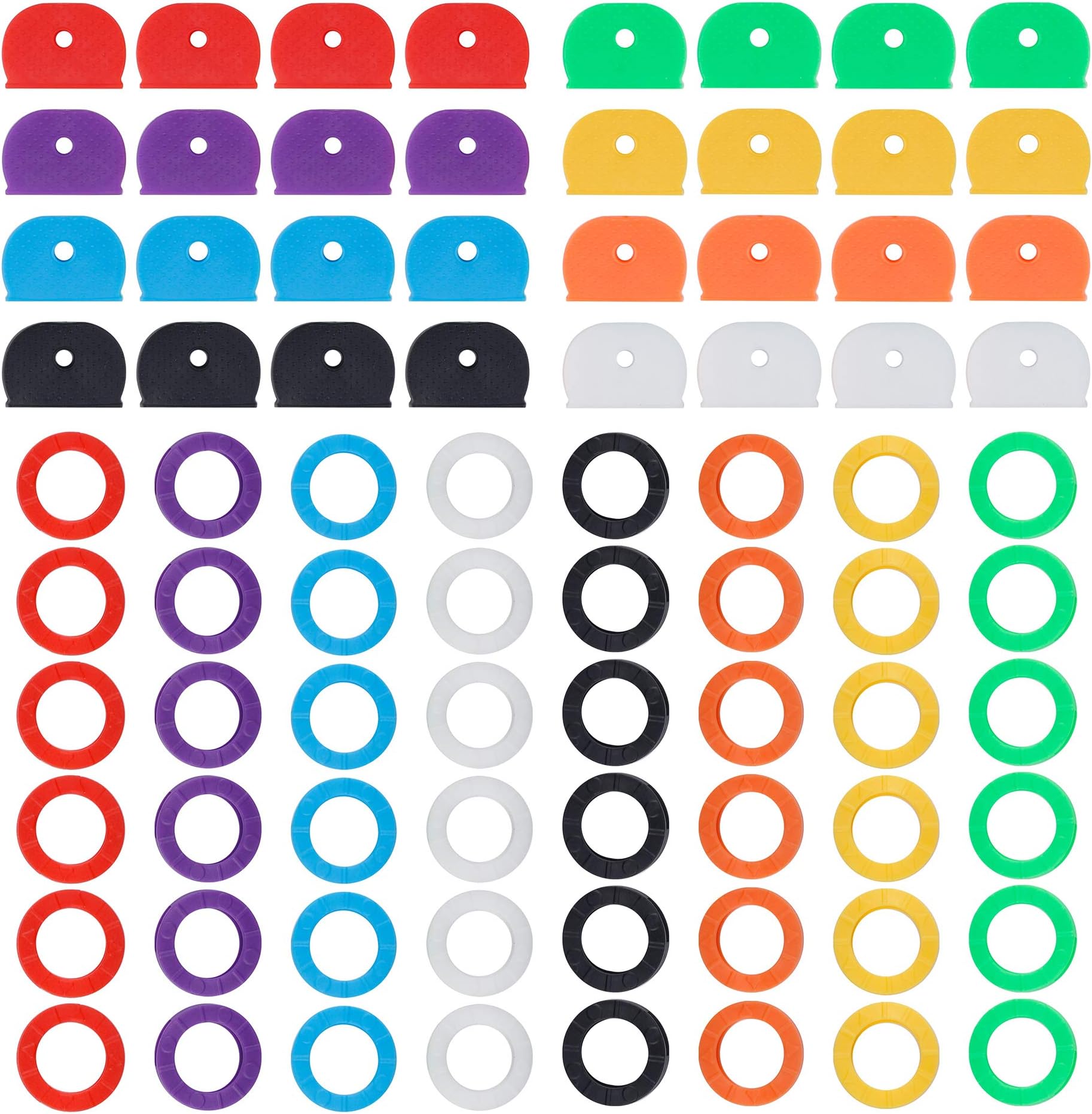 HUIHUIBAO 80 Pieces Colorful Key Caps Rubber Key Rings for House Key, Keys Organization, 8 Colors, 2 Different Style