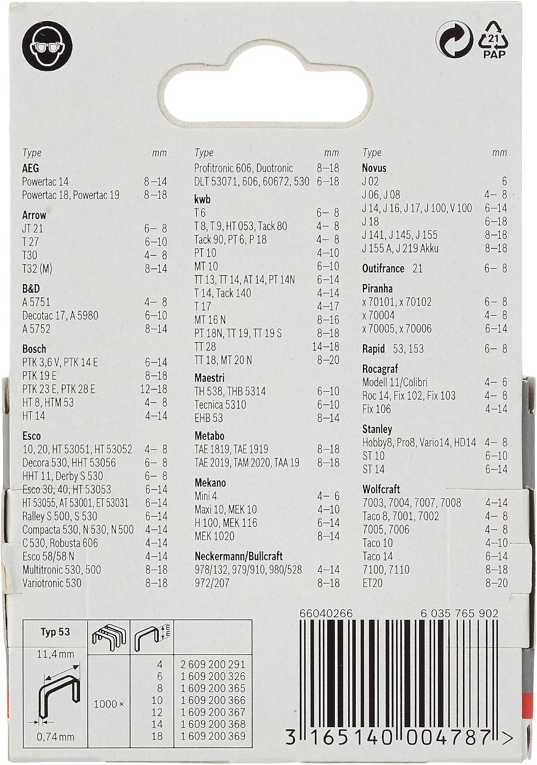 Bosch Professional 1000x Fine Wire Staple Type 53 (Natural Materials, Textiles, Carton, 11.4 x 0.74 x 14 mm - Image 4