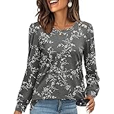 CATHY Womens Tops Puff Long Sleeve Shirts Fall Fashion Crewneck Buttons Tunic Blouses Business Casual Outfits