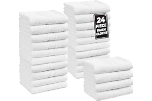 LANE LINEN 100% Cotton Washcloths 24 Pack - Spa & Salon Quality Face Towels - Ring Spun, Soft & Absorbent Wash Cloth Rags for Body, Beauty, Home, Gym - Fingertip Towels - 13"x13", White Washcloths
