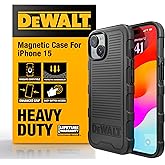 DEWALT Heavy Duty Strong Magnetic for iPhone 15 Case Fits MagSafe, Drop Resistant Impact Protective Back Cover, Shockproof Slim Fit for iPhone 15 Phone Case, Matte Black