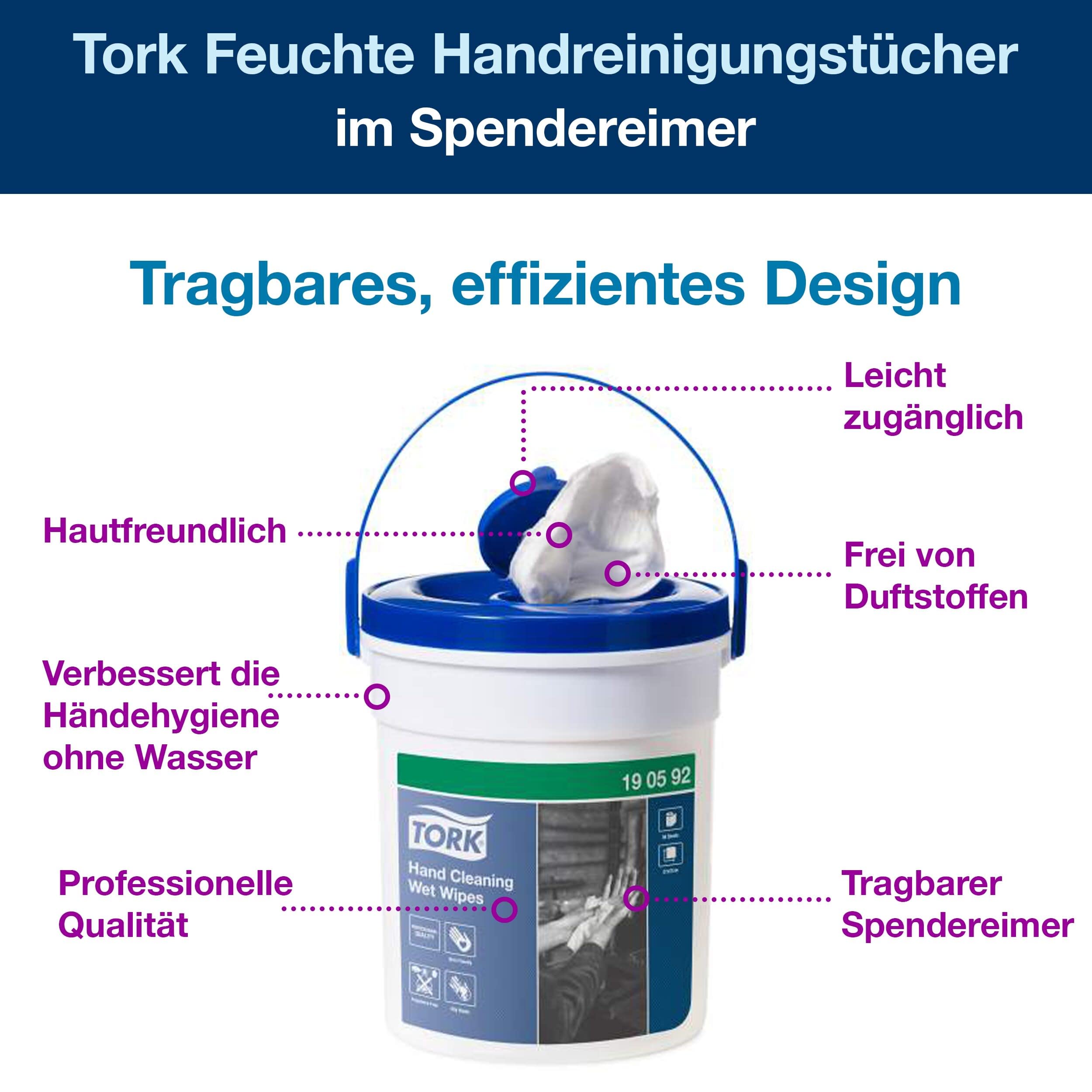 Tork Feuchte Handreinigungstücher im Spendereimer Weiß W14, Ohne Duftstoffe, 4 × 58 Tücher, 190592 3