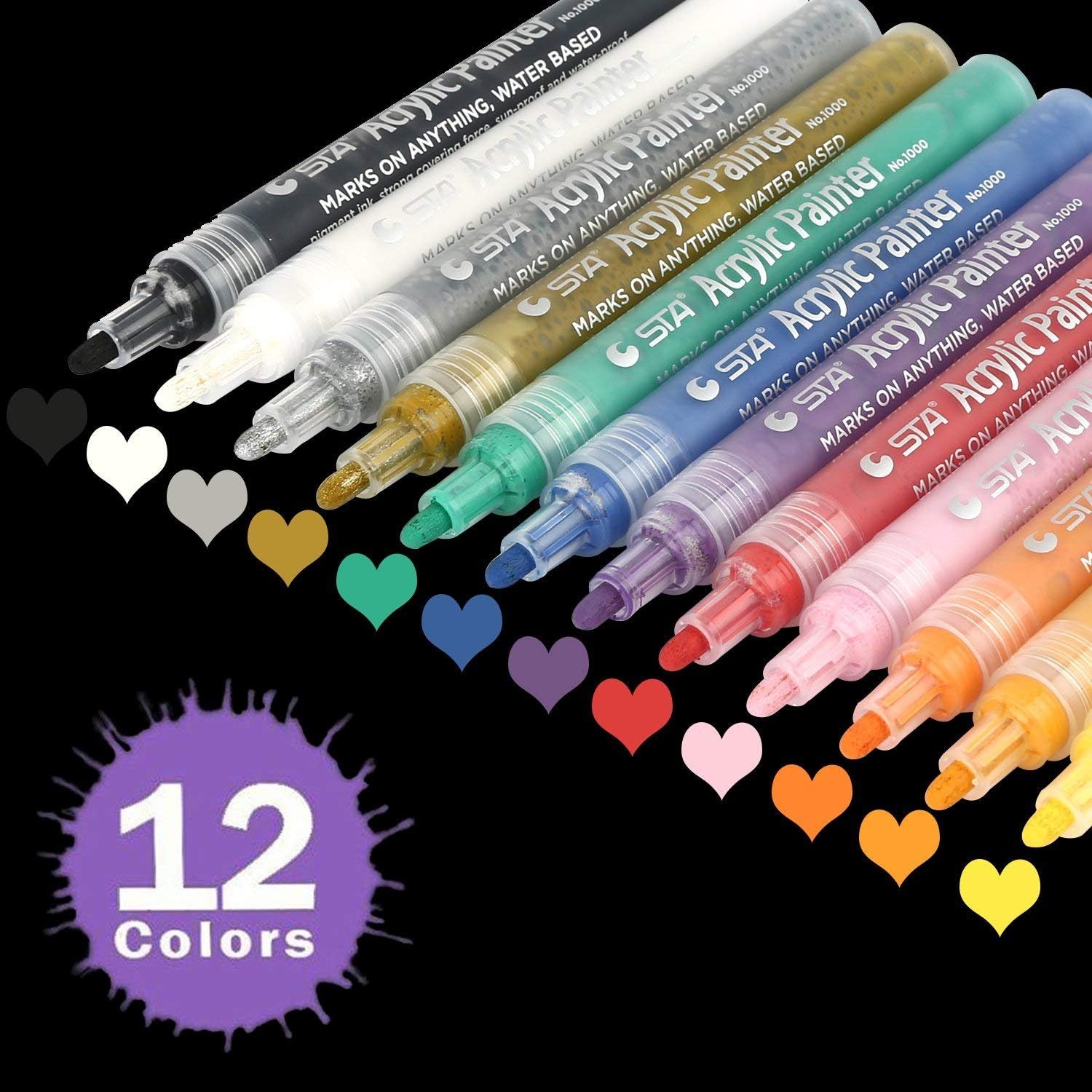 Acrylic Paint Marker Pens 12 Color Permanent Markers for Glass Painting