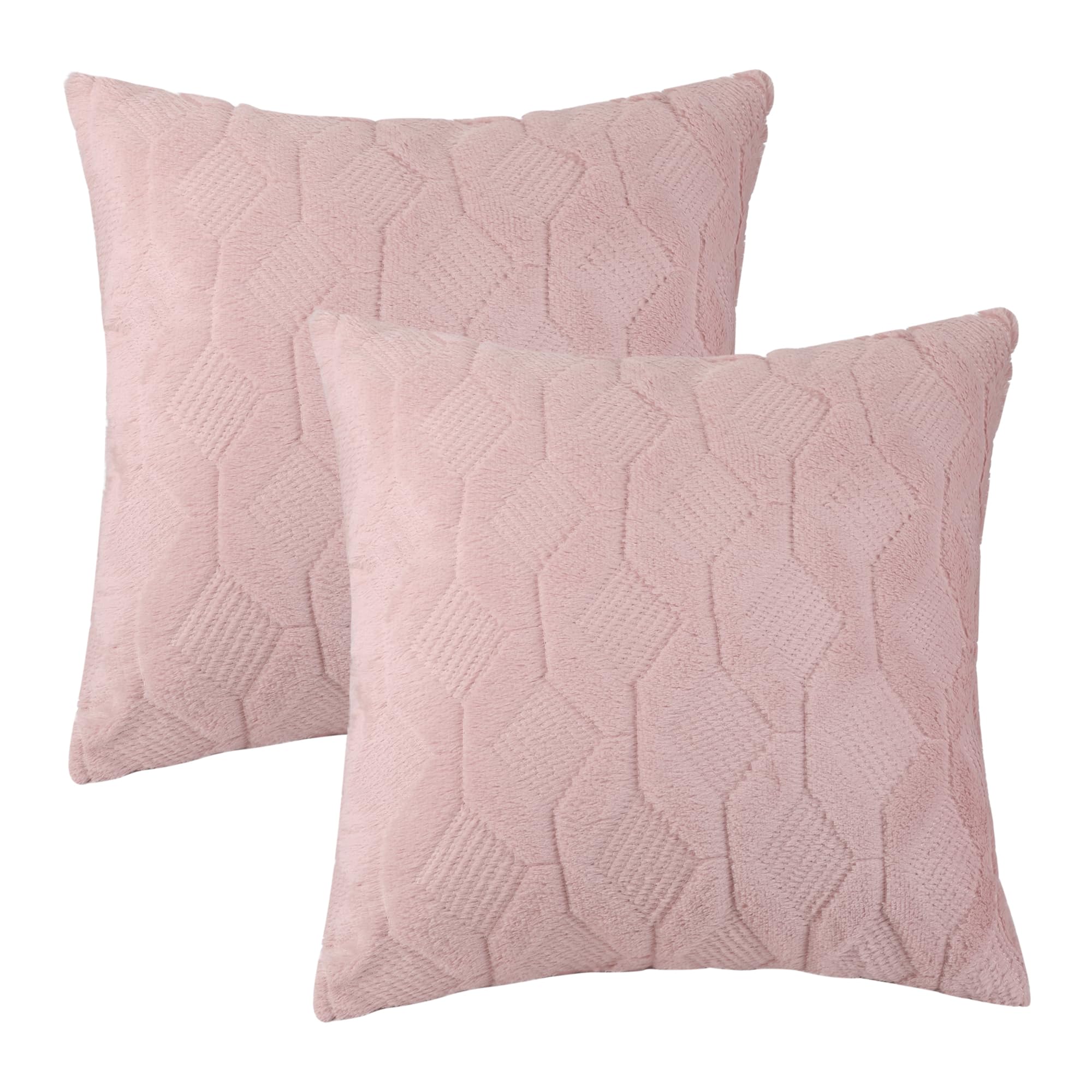 Uxcell Set of 2 Soft Short Plush Decorative Throw Pillow Covers Luxury Style Cushion Pillow Cover for Sofa Bedroom Pink 45 x 45 cm