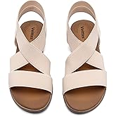 Veittes Women's Flat Slide Sandals - Fashionable Elastic Ankle Strap Comfortable Flat Summer Sandals.