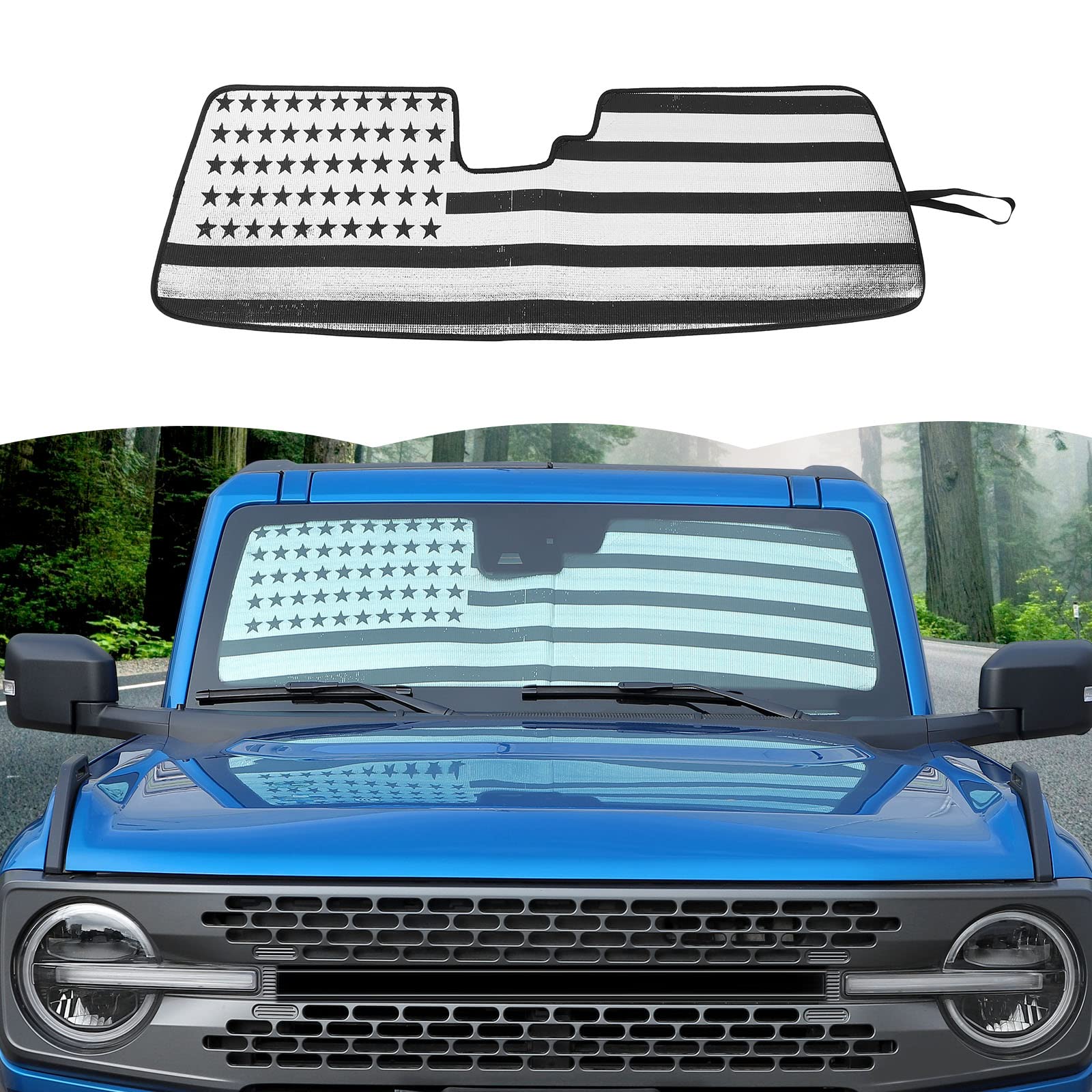 Photo 1 of Windshield Sunshade Sun Shade Heat Shield Sun Visor Mat for Ford Bronco 2021 2022 2023,US Flag