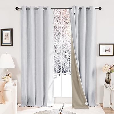 Deconovo Full Blackout Curtains Faux Linen Eyelet Grey W52 x L72 Inch Pair